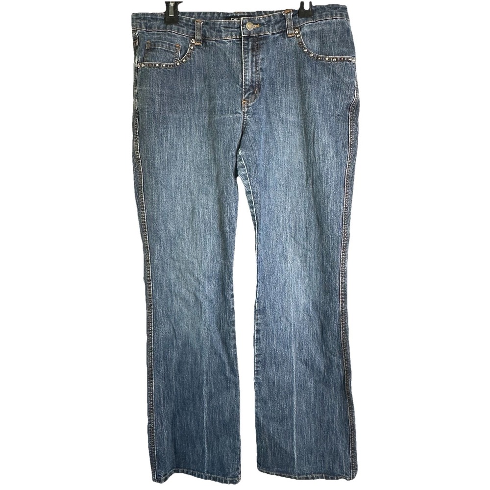 Y2K Chico's Womens Size 2 (34") Studded Bootcut Jeans Medium Wash Vintage VGC